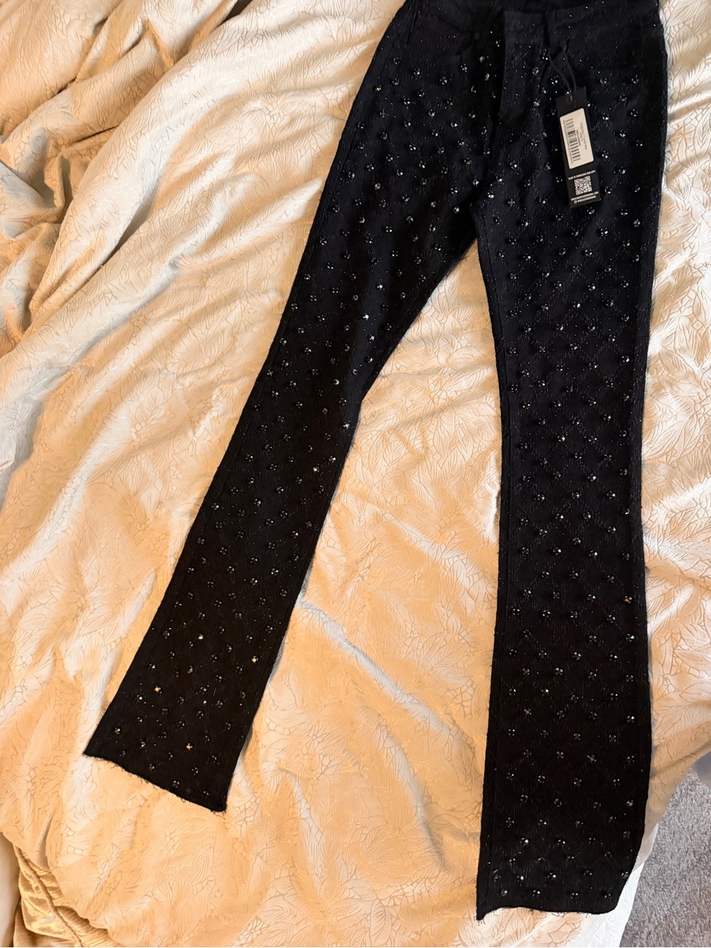 Black Embellished Flare Jeans - Sparkle Detail